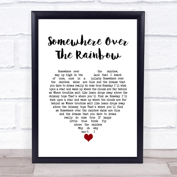 Eva Cassidy Somewhere over the rainbow White Heart Song Lyric Quote Music Framed Print