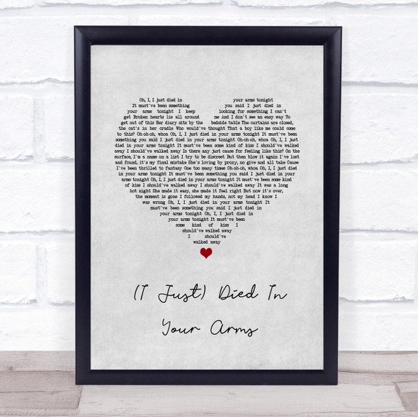 Cutting Crew (I Just) Died In Your Arms Grey Heart Song Lyric Quote Music Framed Print