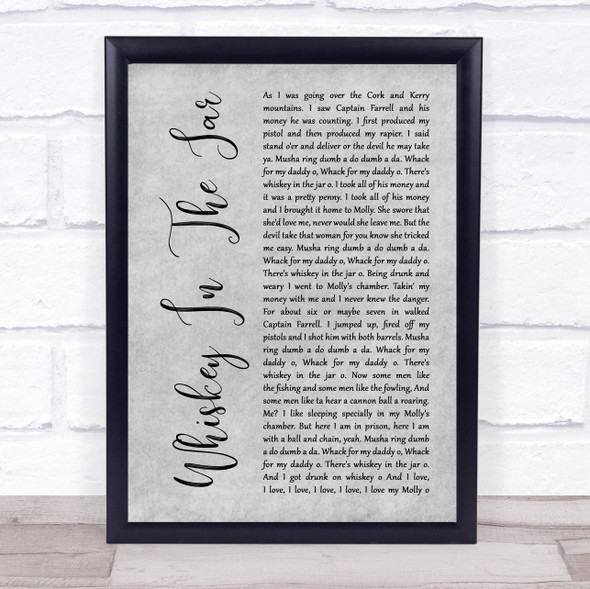 Thin Lizzy Whiskey In The Jar Grey Rustic Script Song Lyric Quote Music Framed Print