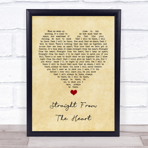 Doolally Straight From The Heart Vintage Heart Song Lyric Quote Music Framed Print