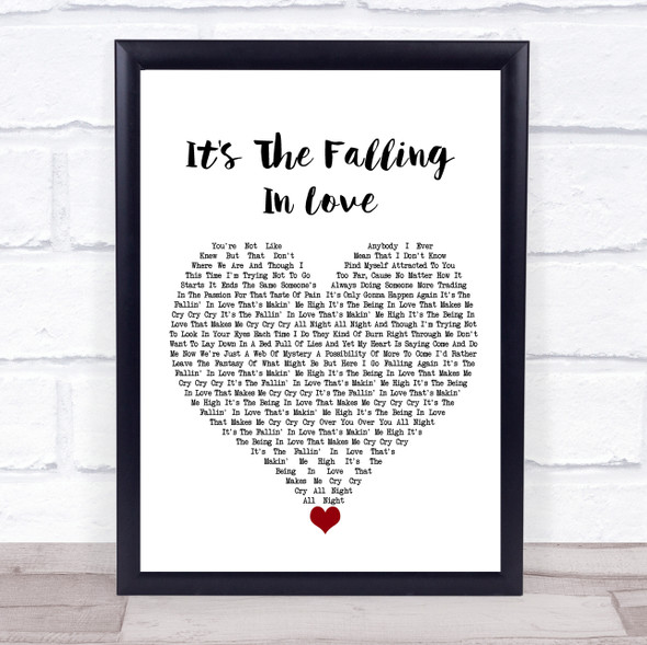 Michael Jackson It's The Falling In Love White Heart Song Lyric Quote Music Framed Print