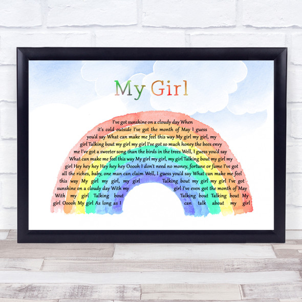 The Temptations My Girl Watercolour Rainbow & Clouds Song Lyric Quote Music Framed Print