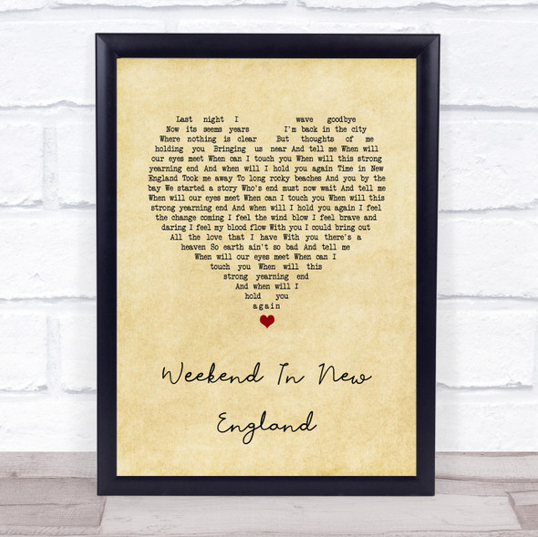 Barry Manilow Weekend In New England Vintage Heart Song Lyric Quote Music Framed Print
