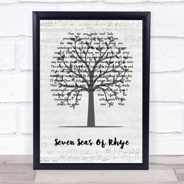 Queen Seven Seas Of Rhye Music Script Tree Song Lyric Quote Music Framed Print