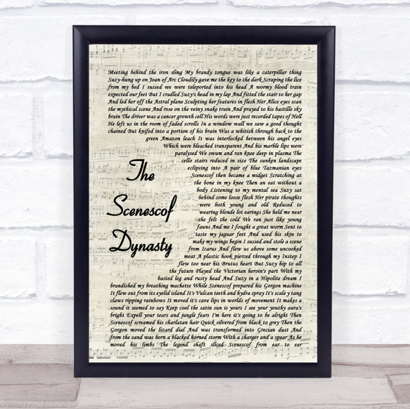 T Rex The Scenescof Dynasty Vintage Script Song Lyric Quote Music Framed Print