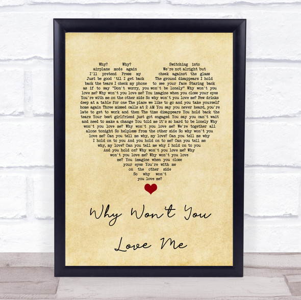 5 Seconds Of Summer Why Won't You Love Me Vintage Heart Song Lyric Quote Music Framed Print