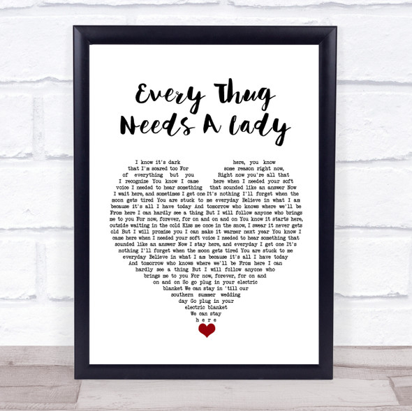 Alkaline Trio Every Thug Needs A Lady White Heart Song Lyric Quote Music Framed Print