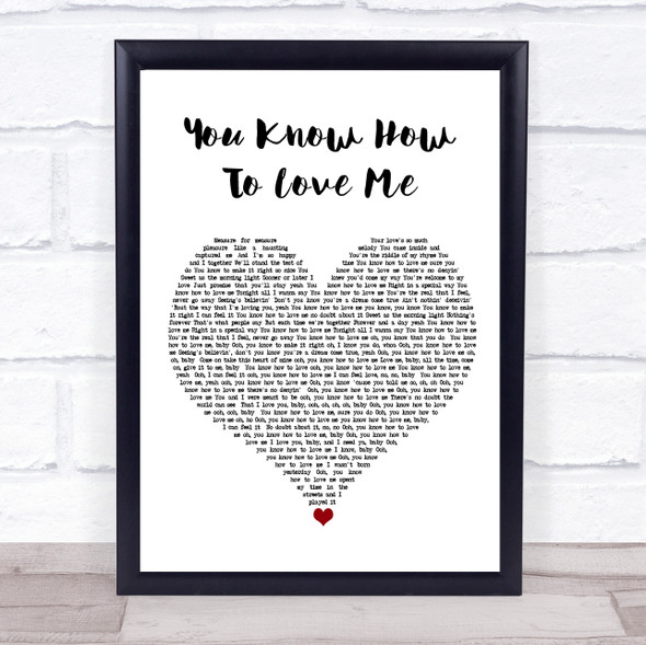 Phyllis Hyman You Know How To Love Me White Heart Song Lyric Quote Music Framed Print