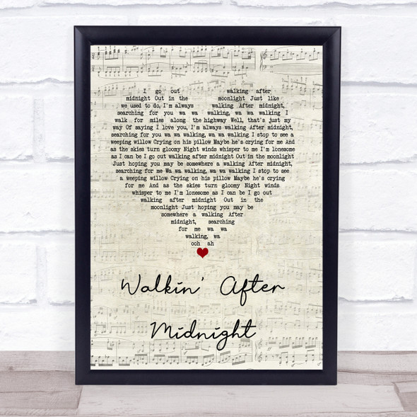 Patsy Cline Walkin' After Midnight Script Heart Song Lyric Quote Music Framed Print