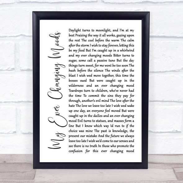 Paul Weller My Ever Changing Moods White Script Song Lyric Quote Music Framed Print