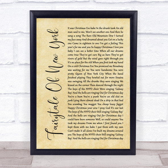 The Pogues Fairytale Of New York Rustic Script Song Lyric Quote Music Framed Print