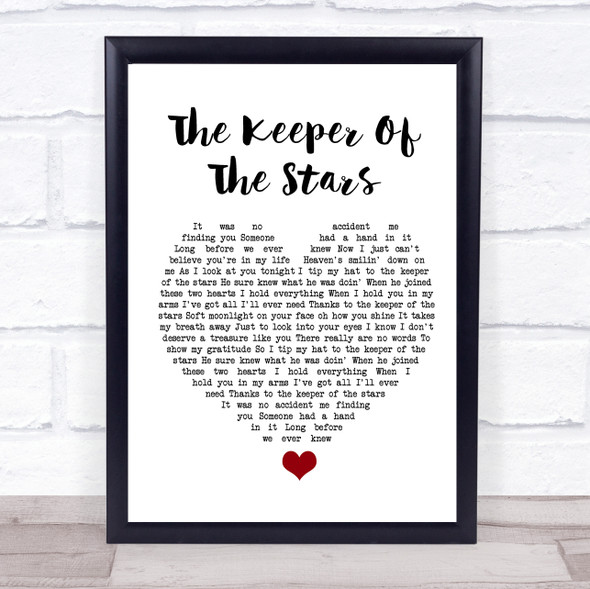 Tracy Byrd The Keeper Of The Stars White Heart Song Lyric Quote Music Framed Print
