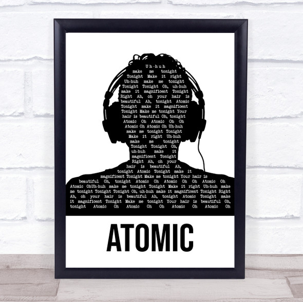 Blondie Atomic Black & White Man Headphones Song Lyric Quote Music Framed Print