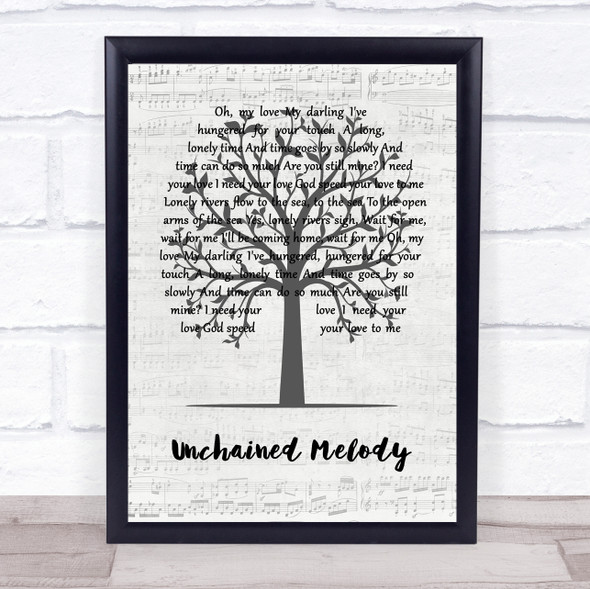 The Righteous Brothers Unchained Melody Music Script Tree Song Lyric Quote Music Framed Print