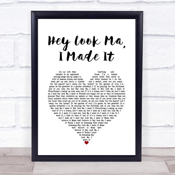Panic! At The Disco Hey Look Ma, I Made It White Heart Song Lyric Quote Music Framed Print