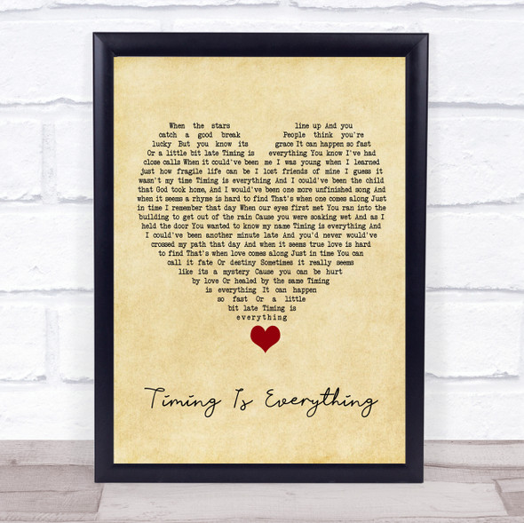 Garrett Hedlund Timing Is Everything Vintage Heart Song Lyric Quote Music Framed Print