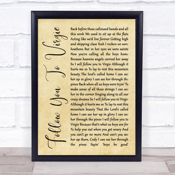 Tyler Childers Follow You To Virgie Rustic Script Song Lyric Quote Music Framed Print