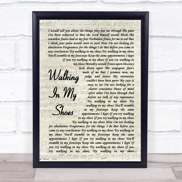 Depeche Mode Walking In My Shoes Vintage Script Song Lyric Quote Music Framed Print