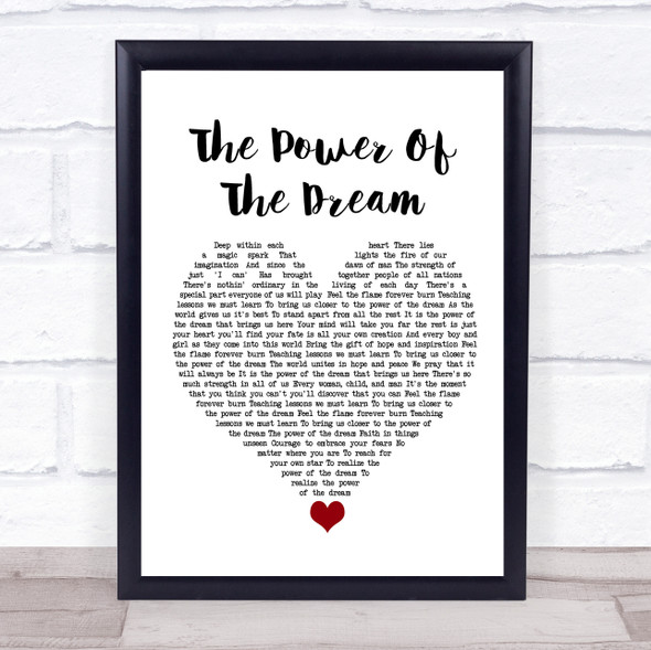 Celine Dion The Power Of The Dream White Heart Song Lyric Quote Music Framed Print