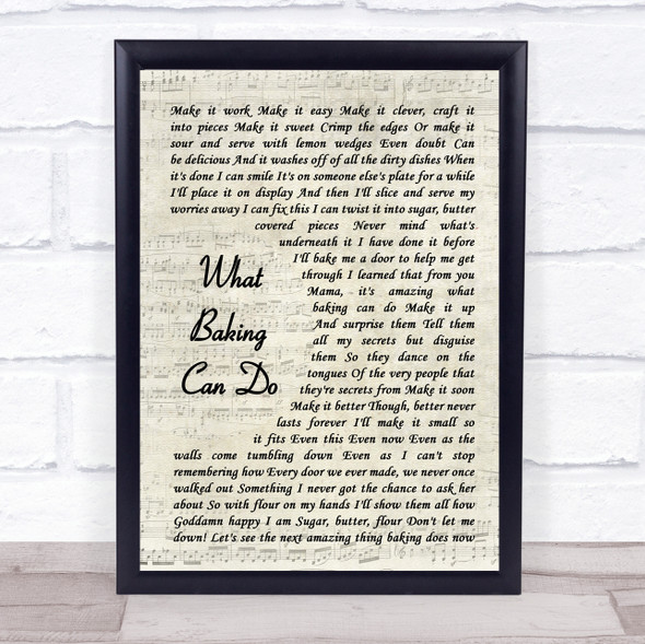 Original Broadway Cast of Waitress What Baking Can Do Vintage Script Song Lyric Quote Music Framed Print