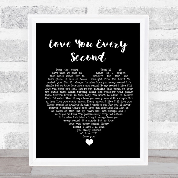 Charlie Landsborough Love You Every Second Black Heart Song Lyric Quote Music Framed Print