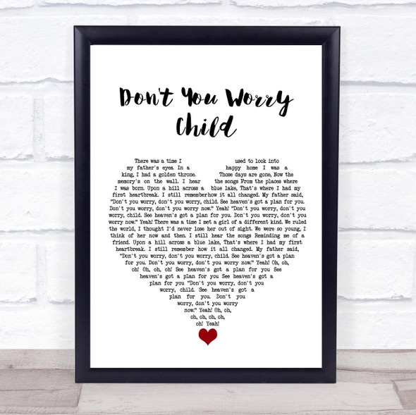 Swedish House Mafia Don't You Worry Child White Heart Song Lyric Quote Music Framed Print