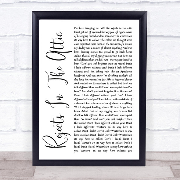 The Avett Brothers Rejects In The Attic White Script Song Lyric Quote Music Framed Print