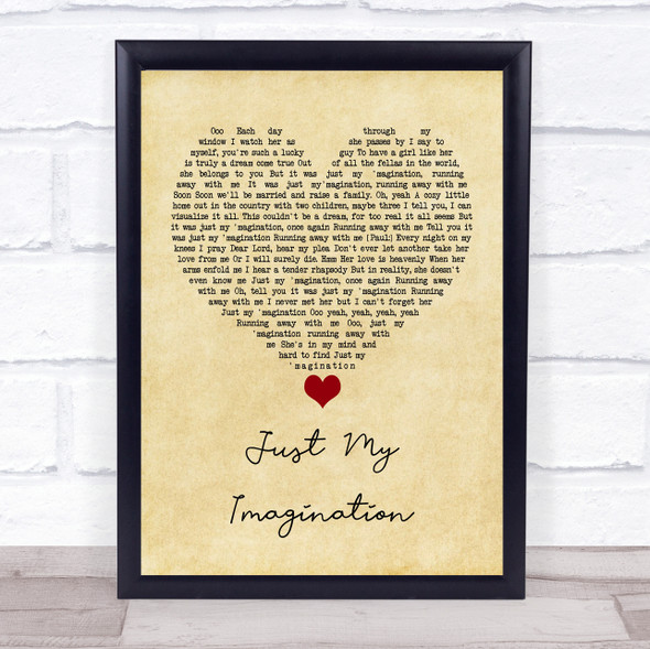 The Temptations Just My Imagination Vintage Heart Song Lyric Quote Music Framed Print