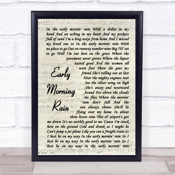 Elvis Presley Early Morning Rain Vintage Script Song Lyric Quote Music Framed Print