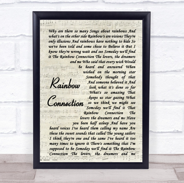 The Muppets Rainbow Connection Vintage Script Song Lyric Quote Music Framed Print
