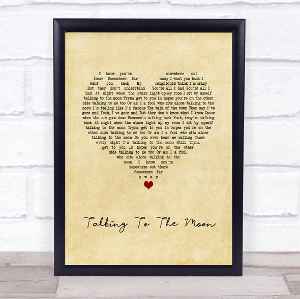 Bruno Mars Talking To The Moon Vintage Heart Song Lyric Quote Music Framed Print