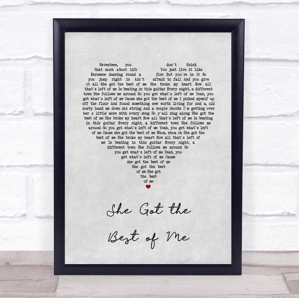Luke Combs She Got the Best of Me Grey Heart Song Lyric Quote Music Framed Print