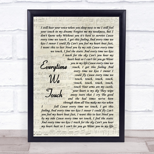 Cascada Everytime We Touch Vintage Script Song Lyric Quote Music Framed Print