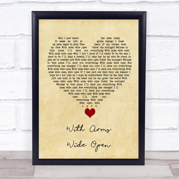 Creed With Arms Wide Open Vintage Heart Song Lyric Quote Music Framed Print