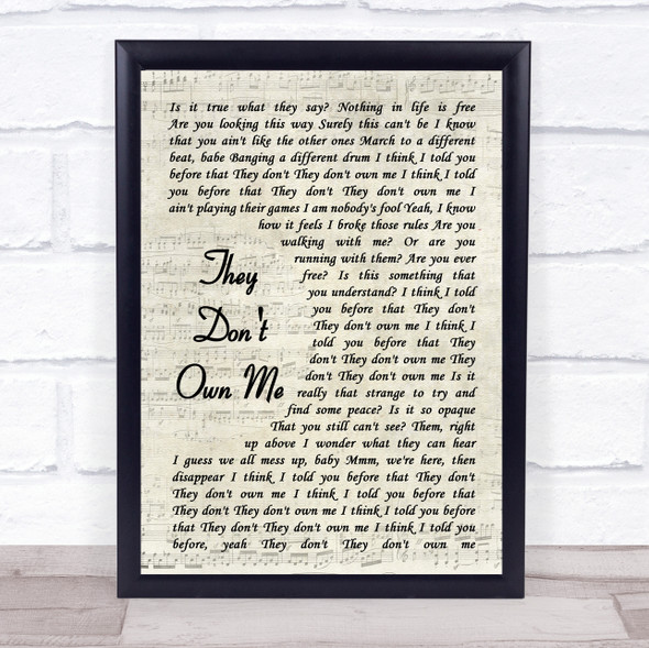 Richard Ashcroft They Don't Own Me Vintage Script Song Lyric Quote Music Framed Print