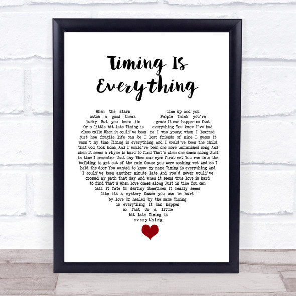 Garrett Hedlund Timing Is Everything White Heart Song Lyric Quote Music Framed Print