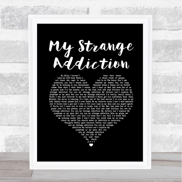 Billie Eilish My Strange Addiction Black Heart Song Lyric Quote Music Framed Print