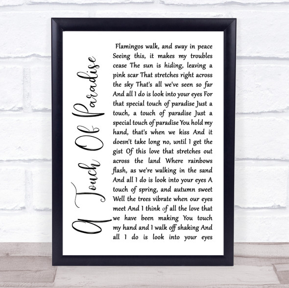 John Farnham A Touch Of Paradise White Script Song Lyric Quote Music Framed Print