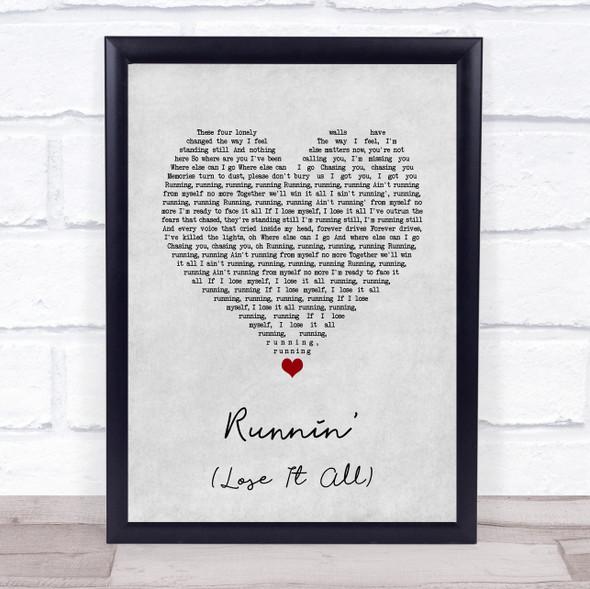 Naughty Boy Runnin' (Lose It All) Grey Heart Song Lyric Quote Music Framed Print