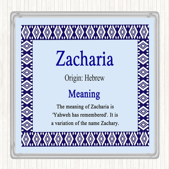 Zacharia Name Meaning Coaster Blue