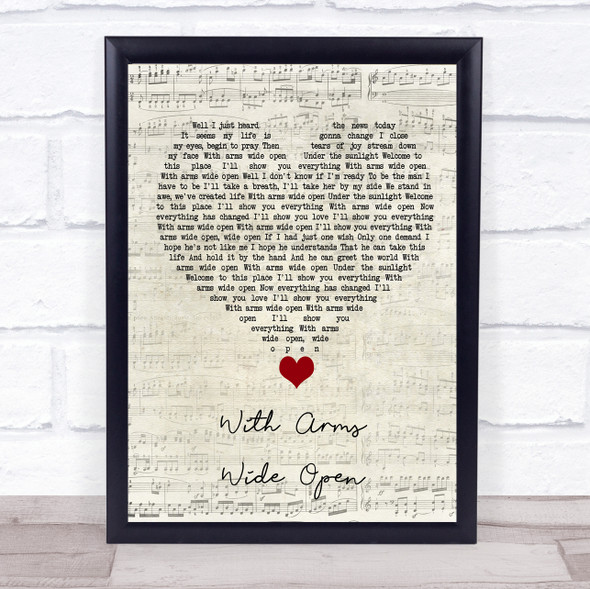 Creed With Arms Wide Open Script Heart Song Lyric Quote Music Framed Print