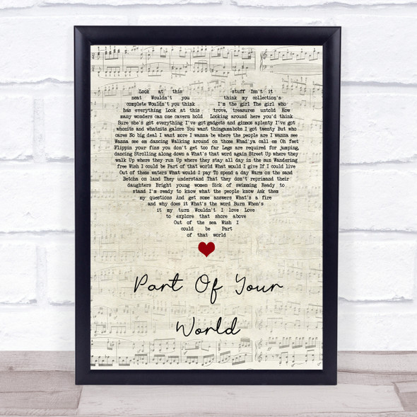The Little Mermaid Part of Your World Script Heart Song Lyric Quote Music Framed Print
