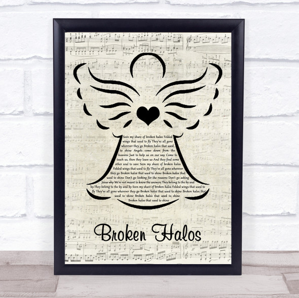 Chris Stapleton Broken Halos Music Script Angel Song Lyric Quote Music Framed Print