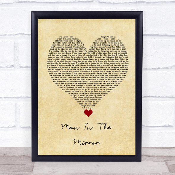 Michael Jackson Man In The Mirror Vintage Heart Song Lyric Quote Music Framed Print