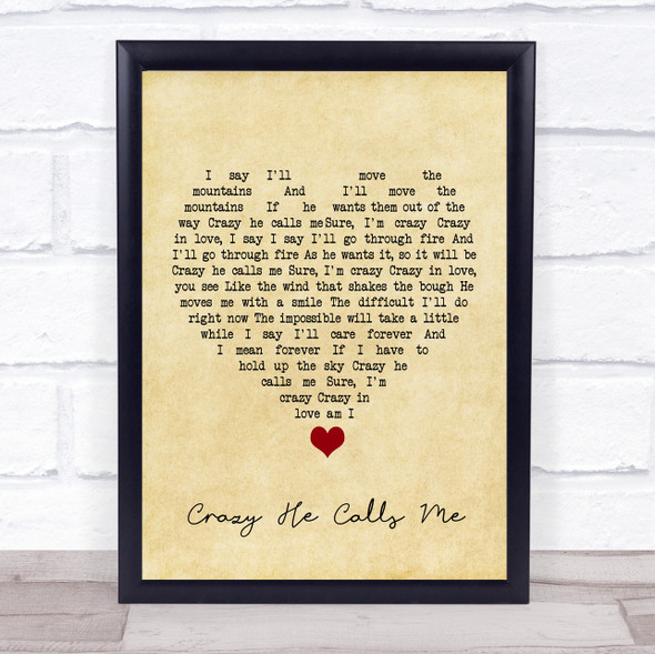 Billie Holiday Crazy He Calls Me Vintage Heart Song Lyric Quote Music Framed Print