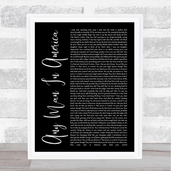 Blue October Any Man In America Black Script Song Lyric Quote Music Framed Print