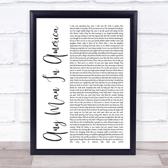 Blue October Any Man In America White Script Song Lyric Quote Music Framed Print