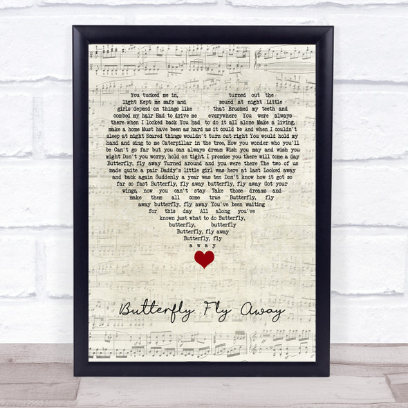 Miley Cyrus Butterfly Fly Away Script Heart Song Lyric Quote Music Framed Print