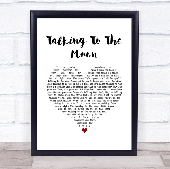 Bruno Mars Talking To The Moon White Heart Song Lyric Quote Music Framed Print