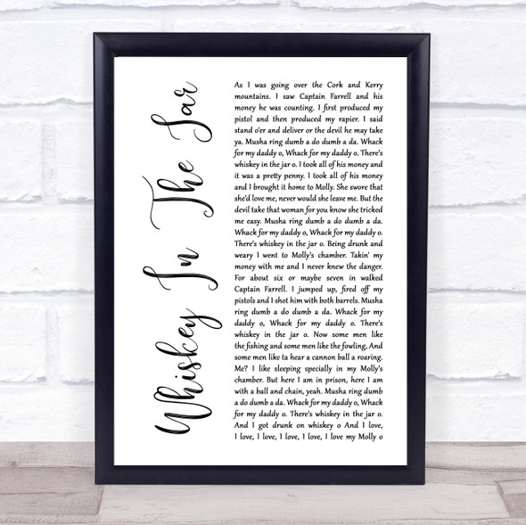 Thin Lizzy Whiskey In The Jar White Script Song Lyric Quote Music Framed Print